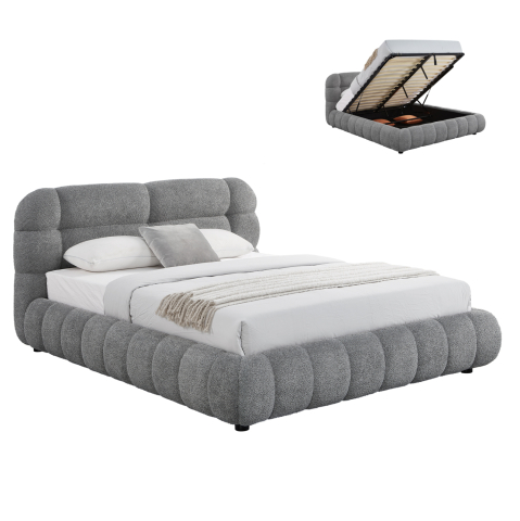 Interior - DOUBLE BED WITH STORAGE SPACE MOLEN HM730.01 GREY BOUCLE FABRIC--MATTRESS 160x200cm.
