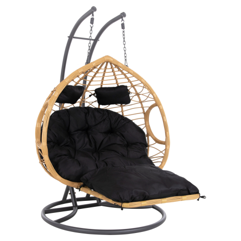 Leagane - Cuiburi - DOUBLE HANGING NEST WITH FOOTREST GRACIE HM5754.02 BEIGE SYNTHETIC RATTAN-GREY STEEL FRAME Φ120x200Hcm.