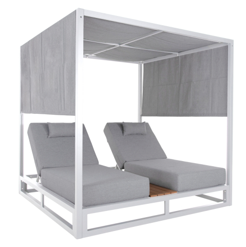 Sezlong-uri - DOUBLE LOUNGE SUNBEDS IN A CUBE WITH SUNSHADES GALLANT HM6097.02 ALUMINUM IN WHITE 2x2x2m