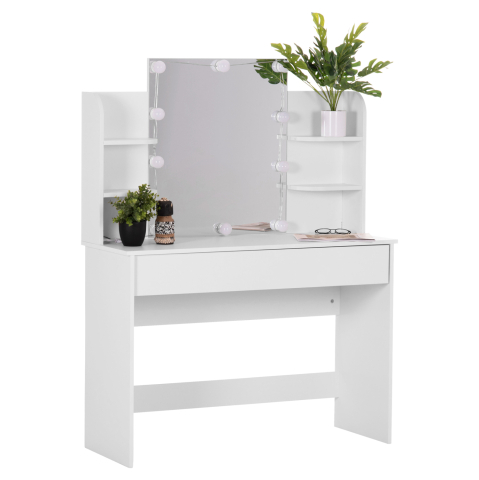 Sertare - Toalete - DRESSING TABLE WITH LED LIGHTS-SHELVES-DRAWERS LAURYN HM2502.03 WHITE COLOR 108x40x140Hcm.