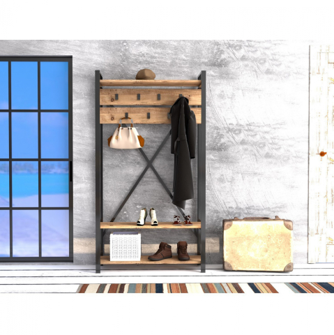 Mobilier pentru hol - ENTRANCE FURNITURE HM8943.01 NATURAL WOOD and BLACK 90x34x180 cm.