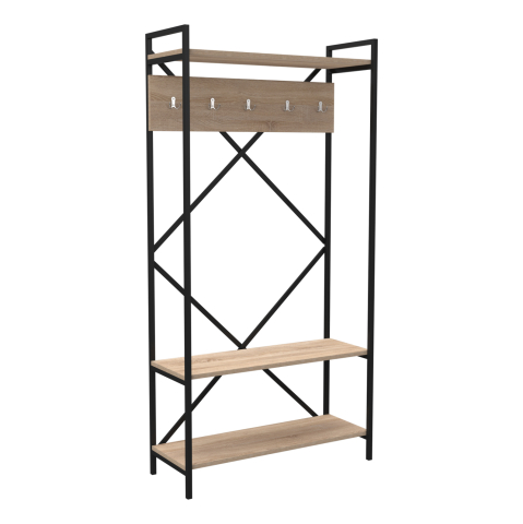 Mobilier pentru hol - ENTRANCE FURNITURE NAVIS HM18188 MELAMINE IN SONAMA-BLACK METAL FRAME 90x34x180Hcm.
