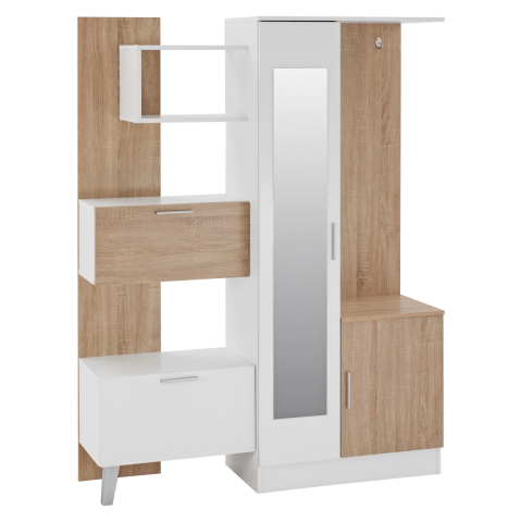 Mobilier pentru hol - ENTRANCE FURNITURE WITH SHELVES AND MIRROR HM2265 WHITE-SONAMA 125,5x37,5x166,5cm