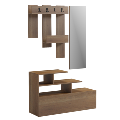 Interior - ENTRANCE FURNITURE WITH WALL MIRROR MEZZO HM18380.01 MELAMINE IN NATURAL 100x30x61Hcm