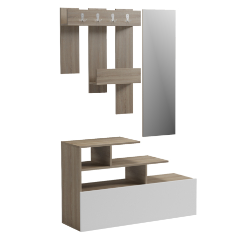 Interior - ENTRANCE FURNITURE WITH WALL MIRROR MEZZO HM18380.11 MELAMINE IN SONAMA/WHITE 100x30x61Hcm