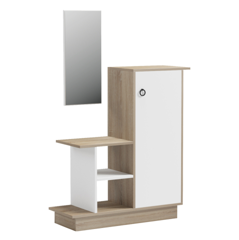 Interior - ENTRANCE FURNITURE WITH WALL MIRROR SONG HM18379.11 MELAMINE IN SONAMA/WHITE 80x30x90Hcm