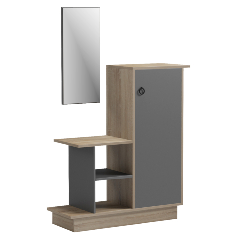 Interior - ENTRANCE FURNITURE WITH WALL MIRROR SONG HM18379.13 MELAMINE IN SONAMA/GREY 80x30x90Hcm