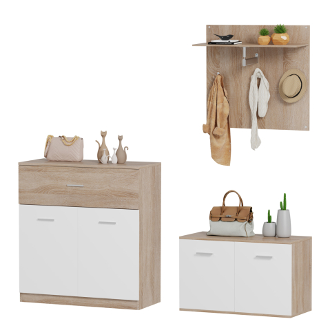Mobilier pentru hol - ENTRANCE SET 3PCS DIONNE HM21058 MELAMINE IN SONAMA-WHITE