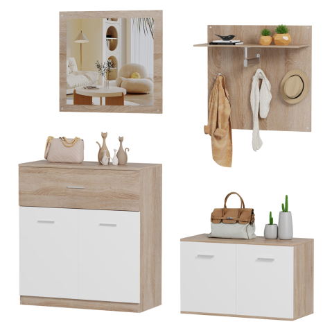 Mobilier pentru hol - ENTRANCE SET 4PCS DIONNE HM21057 MELAMINE IN SONAMA-WHITE