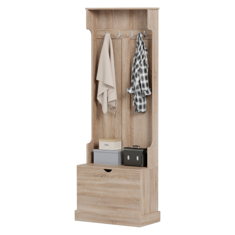 Mobilier pentru hol - ENTRYWAY FURNITURE KAYLOR HM2474.01 WITH HOOKSandSTORAGE SPACE-MDF IN SONAMA 65x34x180Hcm.