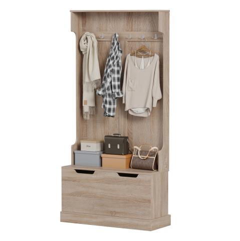 Mobilier pentru hol - ENTRYWAY FURNITURE KAYLOR HM2475.01 WITH HOOKSandSTORAGE SPACE-MDF IN SONAMA 93x34x180Hcm.