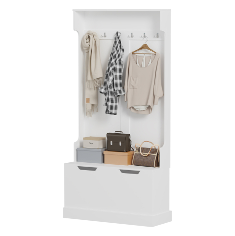 Mobilier pentru hol - ENTRYWAY FURNITURE KAYLOR HM2475.03 WITH HOOKSandSTORAGE SPACE-MDF IN WHITE 93x34x180Hcm.