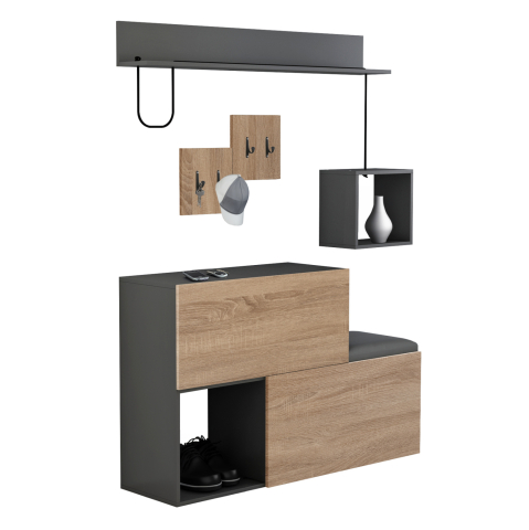 Mobilier pentru hol - ENTRYWAY FURNITURE SET CERB HM8957.11 MELAMINE IN SONAMA-GREY 120x20x72Hcm.