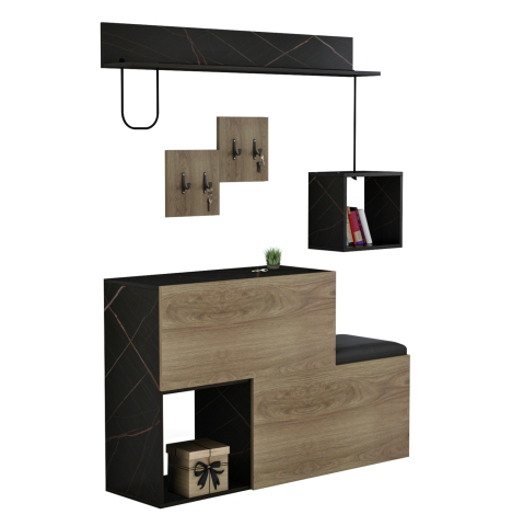 Mobilier pentru hol - ENTRYWAY FURNITURE SET CERB HM8957.12 MELAMINE IN NATURAL-BLACK MARBLE 120x20x72Hcm.