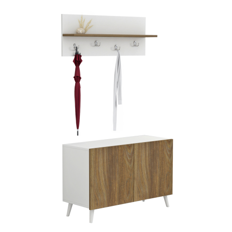Mobilier pentru hol - ENTRYWAY FURNITURE SET DELPHINE HM8876.11 MELAMINE IN WHITE-NATURAL WOOD 80x31,3x41,5Hcm.
