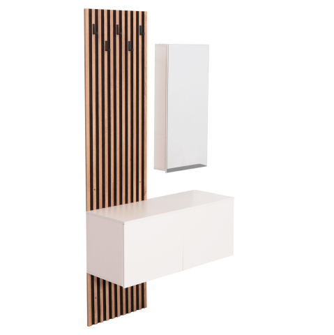 Interior - ENTRYWAY FURNITURE SET WITH MIRROR MYLES HM18080.01 MELAMINE IN SONAMA-WHITE 100x37x200Hcm.