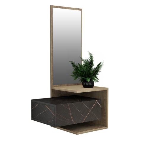 Mobilier pentru hol - ENTRYWAY FURNITURE (WALL) WITH MIRROR MEARA HM8984.13 MELAMINE IN NATURAL-BLACK MARBLE 49,1x31,3x90Hcm.