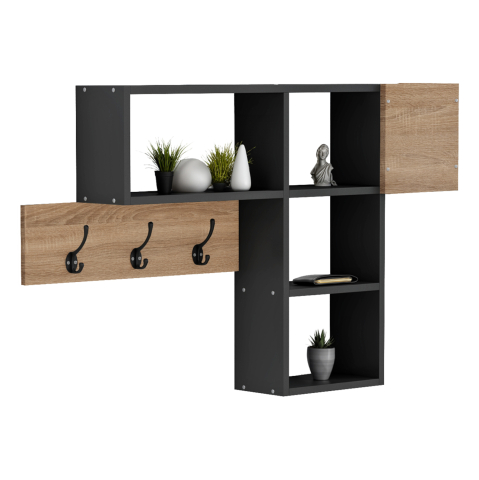 Mobilier pentru hol - ENTRYWAY HANGER WITH SHELVES HARLAN HM8973.11 MELAMINE IN SONAMA-GREY 99,5x15x61Hcm.