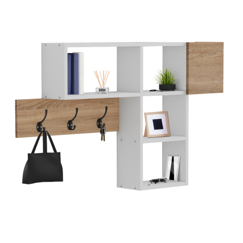 Mobilier pentru hol - ENTRYWAY HANGER WITH SHELVES HARLAN HM8973.12 MELAMINE IN SONAMA-WHITE 99,5x15x61Hcm.