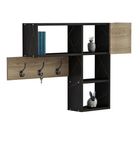 Mobilier pentru hol - ENTRYWAY HANGER WITH SHELVES HARLAN HM8973.13 MELAMINE IN NATURAL-BLACK MARBLE 99,5x15x61Hcm.