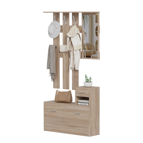 Mobilier pentru hol - ENTRYWAY SET WITH MIRROR GORN HM2473.01 MELAMINE IN SONAMA 90x24x190Hcm.
