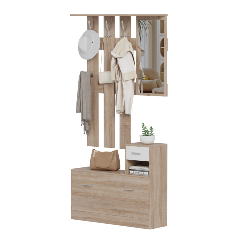 Mobilier pentru hol - ENTRYWAY SET WITH MIRROR GORN HM2473.04 MELAMINE IN SONAMA-WHITE 90x24x190Hcm.