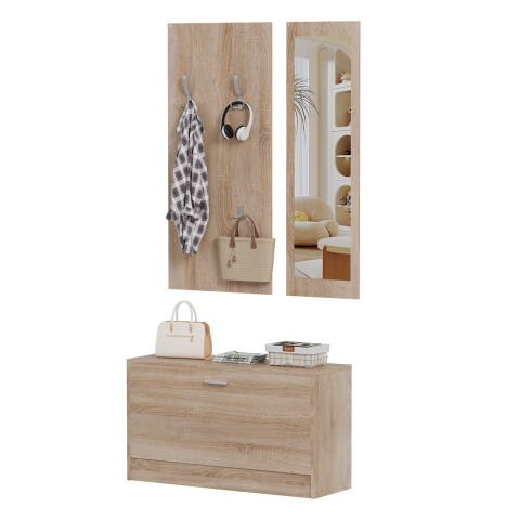 Mobilier pentru hol - ENTRYWAY SET WITH MIRROR VERN HM2476.01 MELAMINE IN SONAMA 80x27x175Hcm.