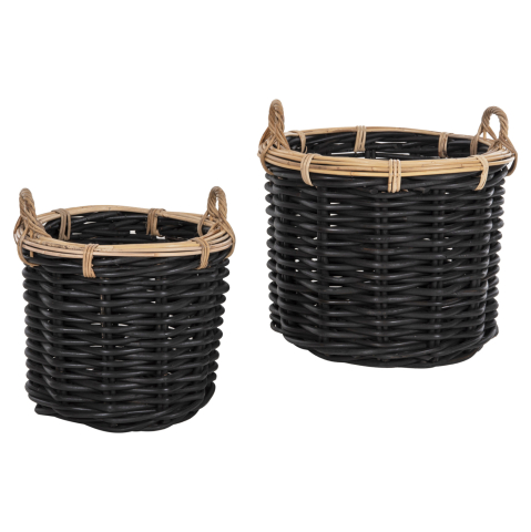 Decoratiuni - FLOOR BASKETS 2PCS POTTS HM4379 CL RATTAN IN BLACKandNATURAL Φ61+Φ45cm.