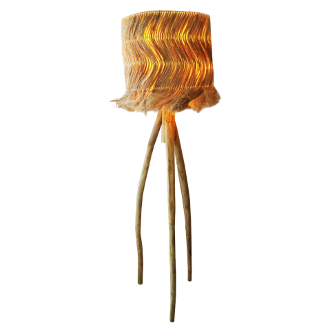 Iluminat - FLOOR STANDING LAMP TEAK BRANCH LEGS AND ABACA FIBER CAP IN NATURAL Φ50x50-158Hcm.HM7765