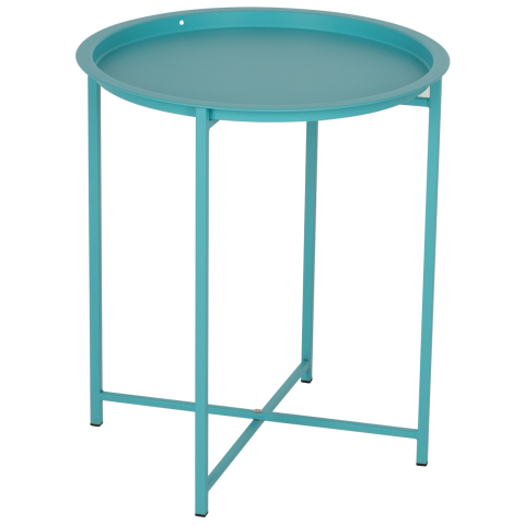 Mese - FOLDABLE SIDE TABLE SAMUEL HM5287.08 WITH REMOVABLE TRAY METALLIC TURQUOISE Φ46x53Hcm.