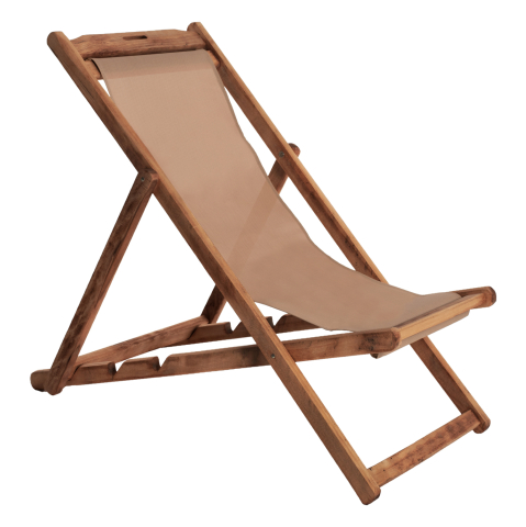 Sezlong-uri - FOLDING BEACH CHAIR LIMNOS HM11707.04 BEECH WOOD WALNUT COLOR NO ARMS WATERPROOF FABRIC MOCHA COLOR