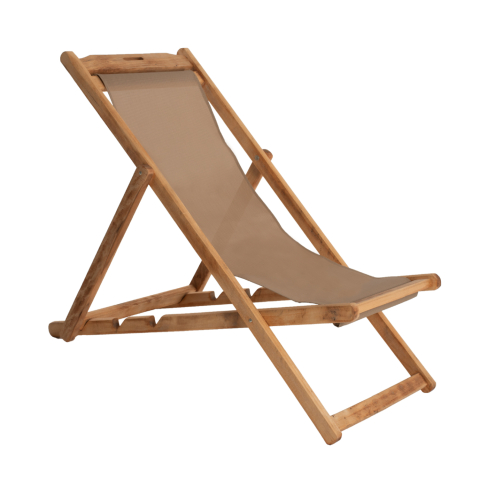 Sezlong-uri - FOLDING BEACH CHAIR LIMNOS HM11765.05 BEECH WOOD NATURAL COLOR NO ARMS TEXTLINE FABRIC MOCHA COLOR