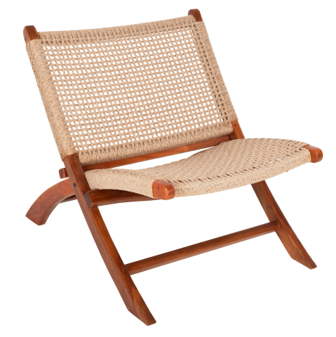 Fotolii - FOLDING SHORT CHAIR FERM HM9477.01 SOLID TEAK WOOD IN NATURAL-VIRO ROPE 65,5x80x67Hcm.