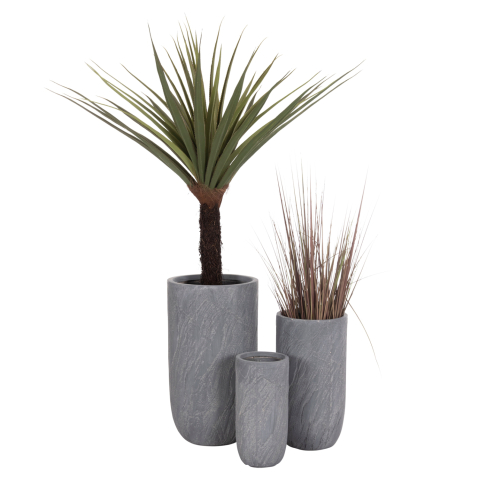 Ghivece de flori - GARDEN PLANTERS CYLINDRICAL SET 3PCS SERIES GARDENER HM4720 FIBERCLAY IN CEMENT COLOR Φ44x78.5Hcm.