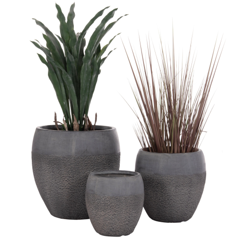 Ghivece de flori - GARDEN PLANTERS SET 3PCS SERIES GARDENER ΗΜ4725 FIBERCLAY IN DARK CEMENT COLOR Φ55x54Hcm.