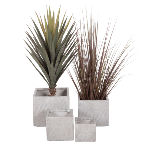 Ghivece de flori - GARDEN PLANTERS SQUARE SET 4PCS GARDENER HM4730 FIBERCLAY IN GREY CEMENT 37x37x32Hcm.