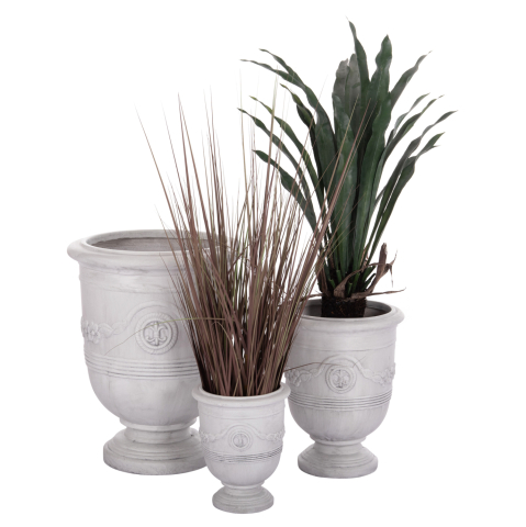 Ghivece de flori - GARDEN PLANTERS WITH RELIEF DESIGNS SET 3PCS GARDENER HM4729 FIBERCLAY IN OFF WHITE Φ58x72.5Hcm.