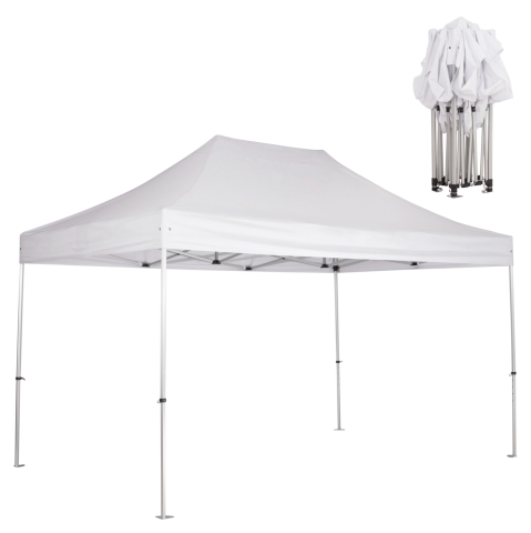 Chioscuri - GAZEBO HEAVY-DUTY CRESSEN HM6306 FOLDABLE-ALUMINUM SILVER FRAME-WHITE SHADES 3x4,5x3,4Hm