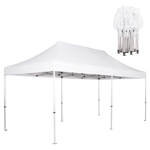Chioscuri - GAZEBO HEAVY-DUTY CRESSEN HM6307 FOLDABLE-ALUMINUM SILVER FRAME-WHITE SHADES 3x6x3,4Hm