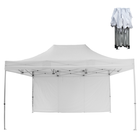 Chioscuri - GAZEBO HEAVY DUTY WITH SIDEWALL SHADE CRESSEN HM21098 FOLDABLE-ALUMINUM SILVER FRAME-WHITE 3x4,5x3,4Hm