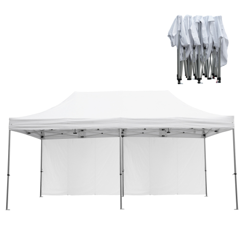 Chioscuri - GAZEBO HEAVY DUTY WITH SIDEWALL SHADES CRESSEN HM21099 FOLDABLE-ALUMINUM SILVER FRAME-WHITE 3x6x3.4Hm