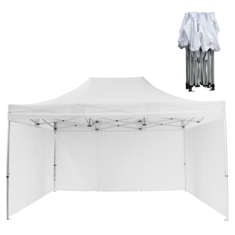 Chioscuri - GAZEBO WITH 3 SIDEWALL SHADES CRESSEN HM21098.01 FOLDABLE-ALUMINUM SILVER FRAME-WHITE 3x4.5x3.4Hm