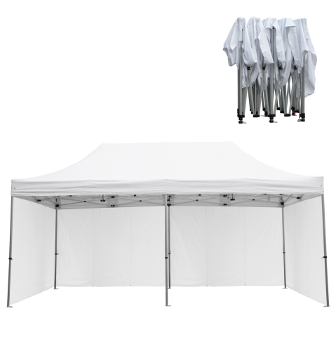 Chioscuri - GAZEBO WITH 4 SIDEWALL SHADES CRESSEN HM21099.01 FOLDABLE-ALUMINUM SILVER FRAME-WHITE 3x6x3.4Hm