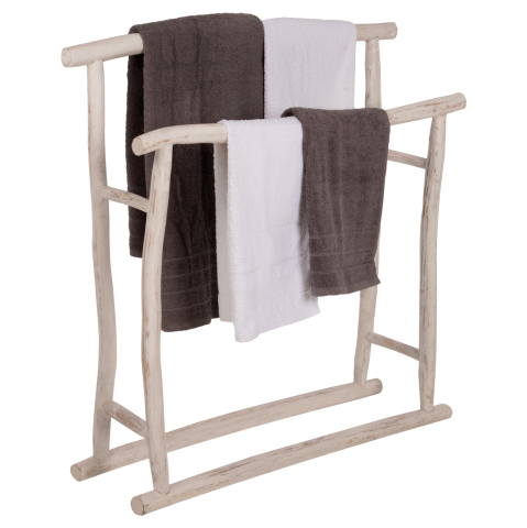 Articole de servire si decoratiuni - HANGER FOR TOWELS OREG HM7908 TEAK BRANCHES IN WHITE PATINA COLORING 90x28x77-91Hcm.