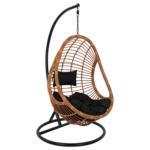 Leagane - Cuiburi - Hanging armchair nest HM5541.04 with beige wicker and black pillows Diameter 105x195cm