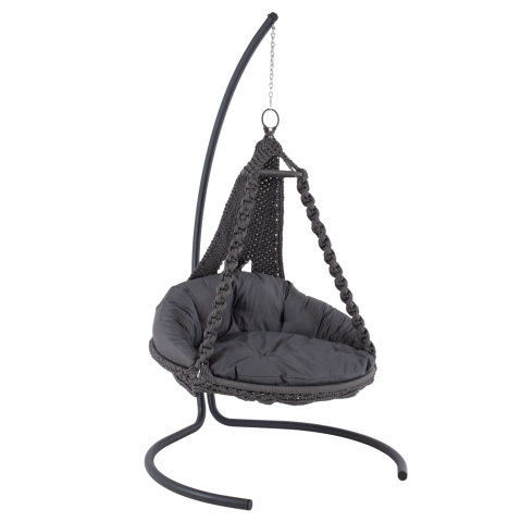 Leagane - Cuiburi - HANGING NEST AUGUST HM5922.10 MACRAME ROPE AND STEEL IN ANTHRACITE COLOR 123x113x145Hcm.