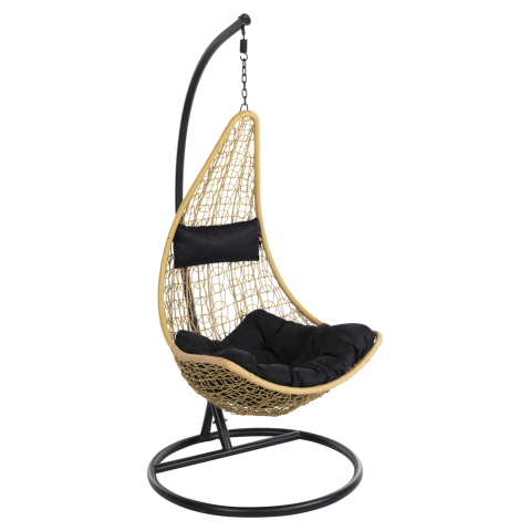 Leagane - Cuiburi - HANGING NEST MILLIE HM5996.04 METAL BLACK-SYNTHETIC RATTAN IN BEIGE Φ95x195Hcm.