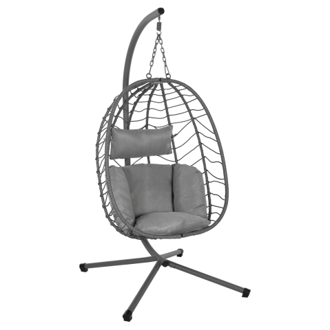 Leagane - Cuiburi - HANGING NEST MILLIE HM5997.10 METAL BASE-SYNTHETIC RATTAN AND CUSHIONS IN GREY 90x75x190Hcm.