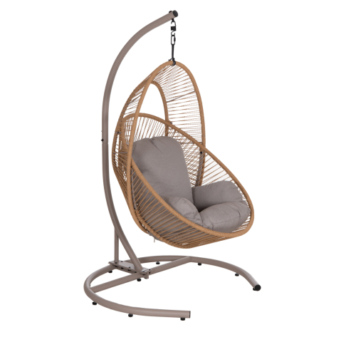 Leagane - Cuiburi - HANGING NEST RULER HM6083.02 METAL IN CAPPUCCINO-SYNTH.RATTAN IN NATURAL-GREY CUSHIONS 120x110x190Hcm.