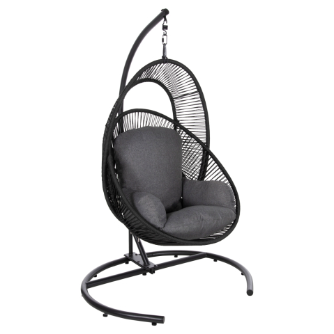 Leagane - Cuiburi - HANGING NEST RULER HM6083 BLACK METAL AND SYNTH.RATTAN-GREY CUSHIONS 120x110x190Hcm.